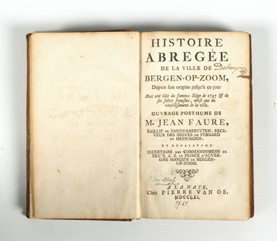 Lot 184 - Histoire Abregée de la Ville de Bergen-op-Zoom by Jean Faure, 1761