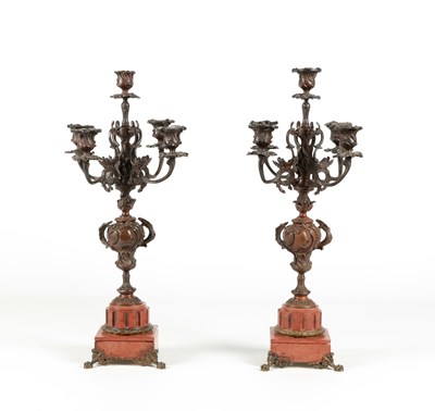 Lot 71 - Two French 19th century candelabra garnitures, Auguste MOREAU (1834-1917)