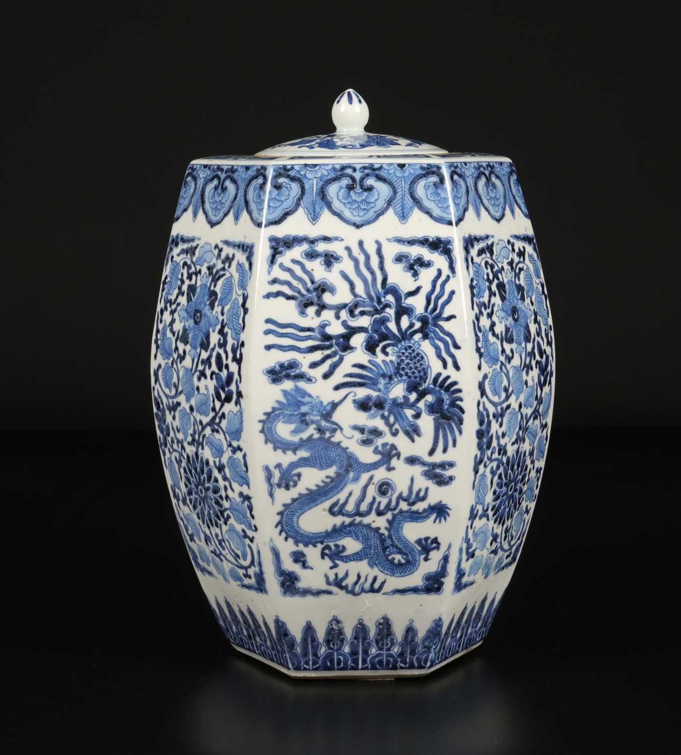 Lot 198 - Chinese Porcelain Blue and White Dragon and Phoenix Jar