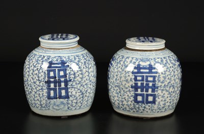 Lot 210 - Two Large 19th Century Blue and White Lidded Ginger Jars