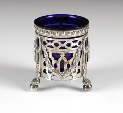 Lot 30 - A Dutch Louis-XVI Style Silver Salt with Blue Glass Liner