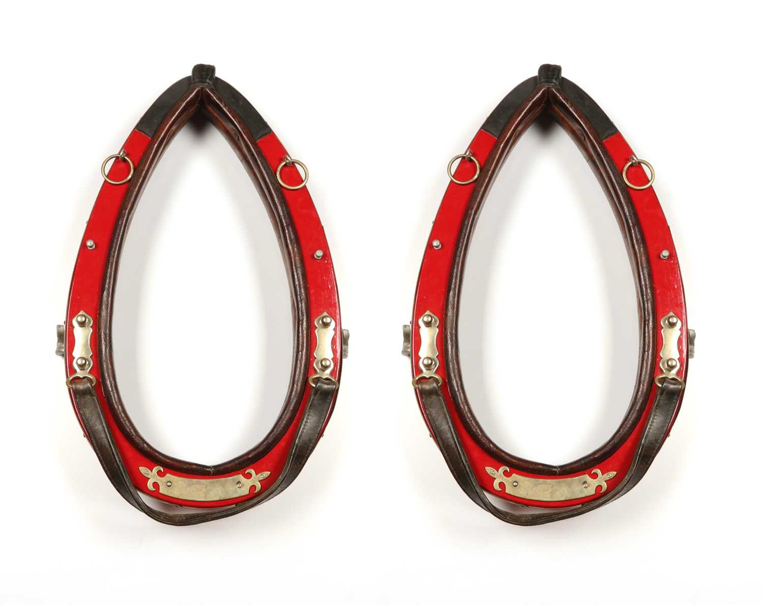 Lot 501 - Two luxury red antique leather horse collar harnesses