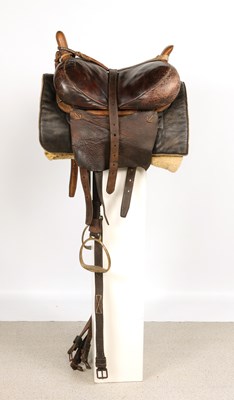 Lot 526 - 19th Century Cossack saddle, with brass stirrups