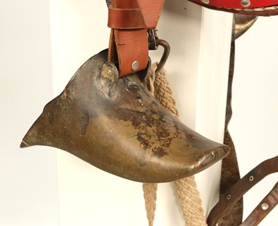 Lot 528 - Antique leather saddle, with brass stirrups and decorated with studs