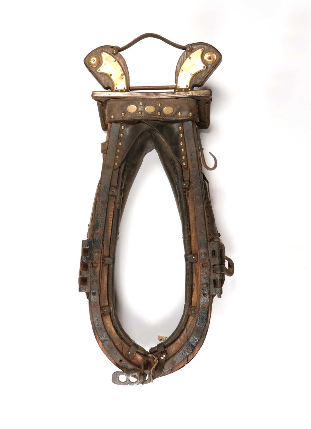 Lot 531 - Antique leather and wood horse collar harness