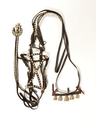 Lot 544 - Leather bridle (headstall and snaffle) with white Kauri shells