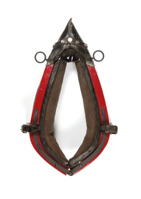 Lot 571 - Red antique leather and wood horse collar harness