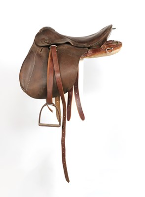 Lot 592 - WW2 German cavalry officer saddle, with metal stirrups