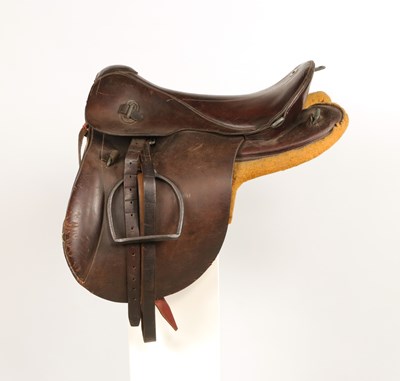 Lot 595 - WW2 German cavalry leather officer saddle, with metal stirrups