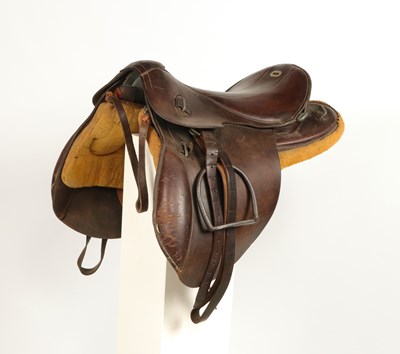 Lot 595 - WW2 German cavalry leather officer saddle, with metal stirrups