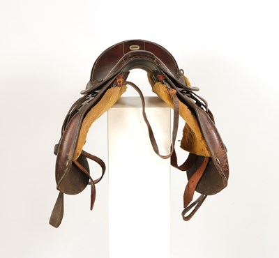 Lot 595 - WW2 German cavalry leather officer saddle, with metal stirrups