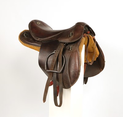 Lot 595 - WW2 German cavalry leather officer saddle, with metal stirrups