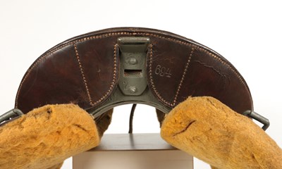 Lot 595 - WW2 German cavalry leather officer saddle, with metal stirrups