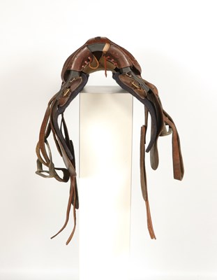 Lot 599 - Military leather horse saddle, with stirrups