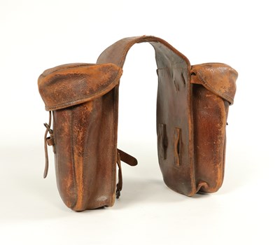 Lot 610 - Antique military cavalry leather mount horse saddle bags