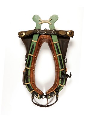 Lot 641 - Antique leather and wood horse collar harness