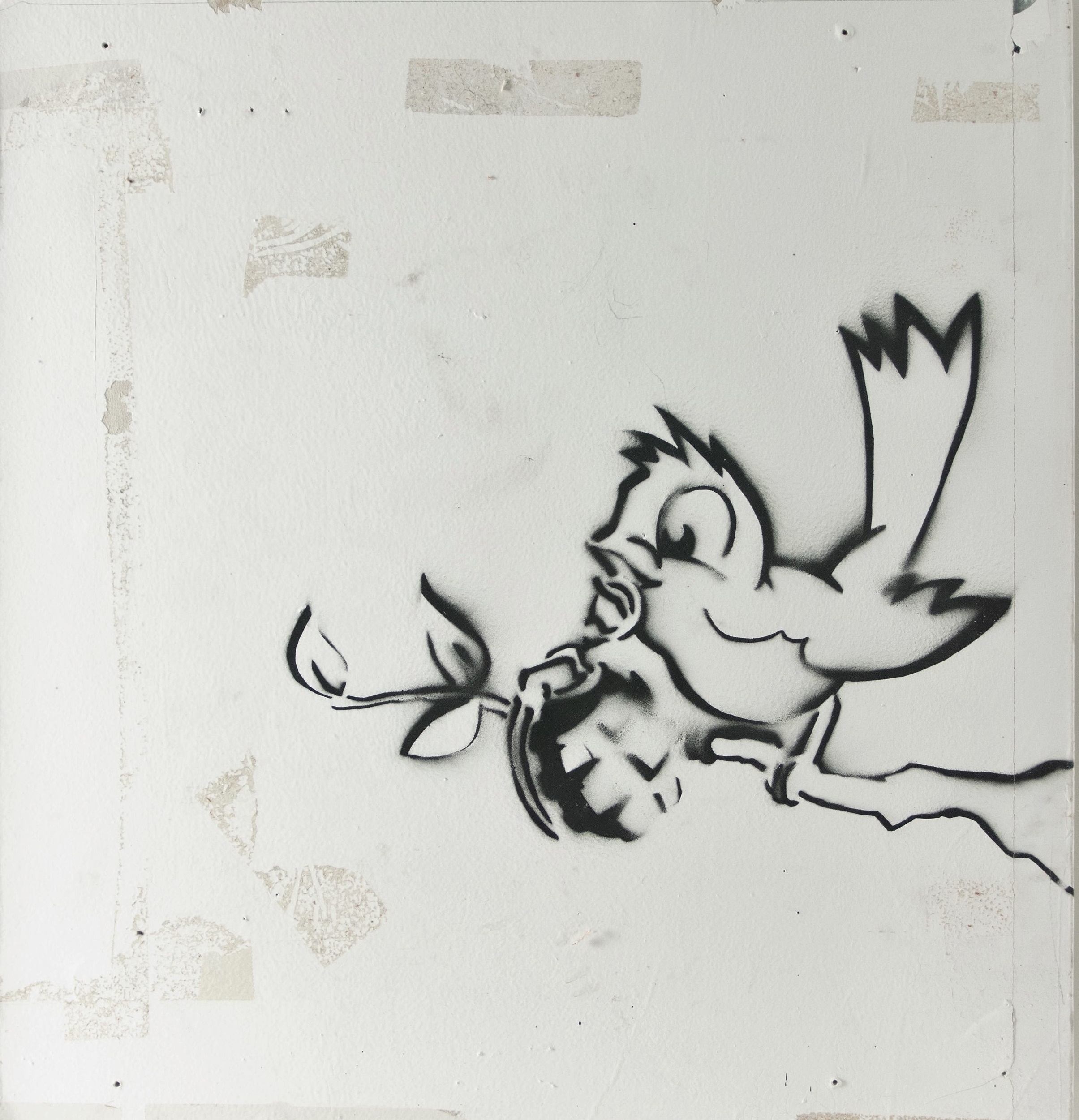 肉筆油絵F20号『非爆弾(花束)を投げる民兵』/Banksy/模写 世界に1点、バンクシー「花束を投げる暴徒」を公開！世界初公開