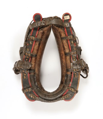 Lot 674 - Antique reinforced leather and wood horse collar harness