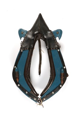 Lot 683 - Blue antique leather and wood horse collar harness