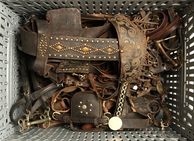 Lot 699 - Lot of various bridles, including German, English and Spanish hereby some harnesses