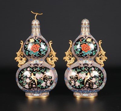 Lot 1113 - A pair Chinese Cloisonne Double Gourd Vases