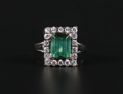 Lot 1 - 18 Carat White Gold Ring with Emerald and Diamonds