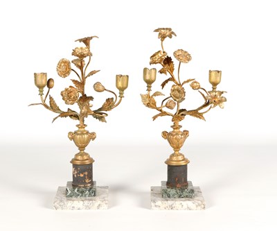 Lot 1009 - 2 brass flower candlesticks