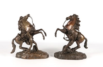 Lot 1016 - Large Pair of 19th Century Metal Marly Horses after Coustou