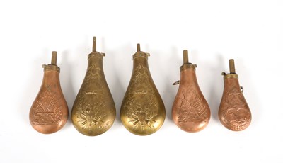 Lot 1021 - Lot of 5 antique powder flasks