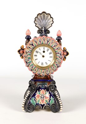 Lot 1027 - Antique English Joseph Roth Majolica Mantel Clock, 19th Century