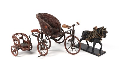 Lot 1051 - 3 Miniatuur modellen Riksja en Paard