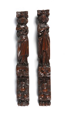 Lot 1056 - Two 17th century carved wooden cabinet dolls/cariatids