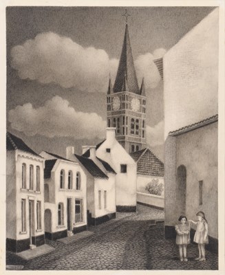 Lot 111 - Drawing Street with church Toon van den Muysenberg (1901-1967)