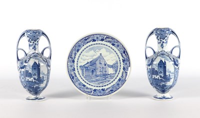 Lot 1099 - 2 Delft blue vases and a wall plate