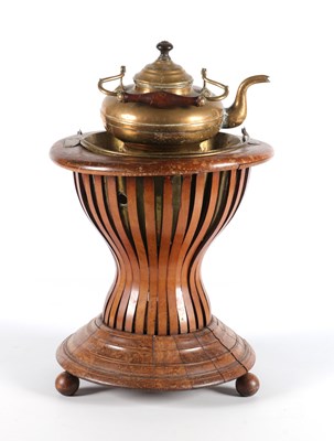 Lot 1103 - Walnut wooden tea stove with copper kettle