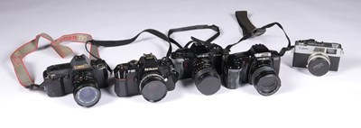 Lot 1145 - Large collection of photo and film cameras and accessories.