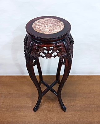 Lot 1214 - Chinese carved plant table with marble.