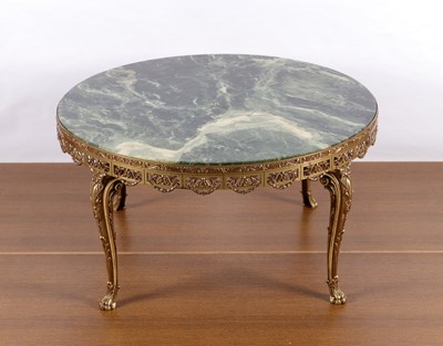 Lot 1219 - Brass and green marble pedestal table