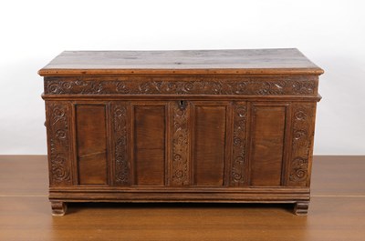 Lot 1249 - Oak blanket chest. Decorated with floral motifs. 19th century.