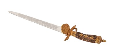 Lot 115 - GILT PRESENTATION HUNTING DAGGER