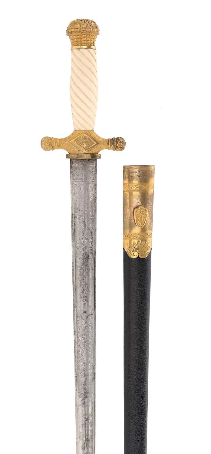 Lot 127 - UNIQUE FRENCH NAVY SWORD, DATED 1839, FROM CAPTAIN AUGUSTE LUCAS.